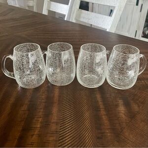 Hand Blown Crackle Glass Mugs Set of Four